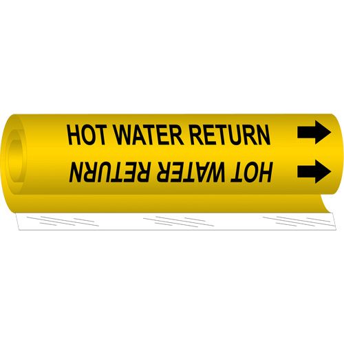 "Hot Water Return" Pipe Marker, Wrap-Around, 9" H x 8" W, Black on Yellow - Brady 5708-I