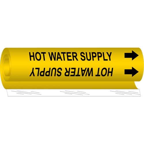 Marqueur de tuyau Hot Water Supply, Enveloppant, 9" h x 8" la, Noir sur jaune - Brady 5709-I