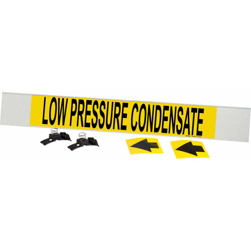 "Low Pressure Condensate" Pipe Marker, Fibreglass Carrier with Clips, 4" H x 24" W, Black on Yellow - Brady 5719-HPHV