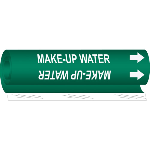 "Make-Up Water" Pipe Marker, Wrap-Around, 26" H x 12" W, White on Green - Brady 5722-II
