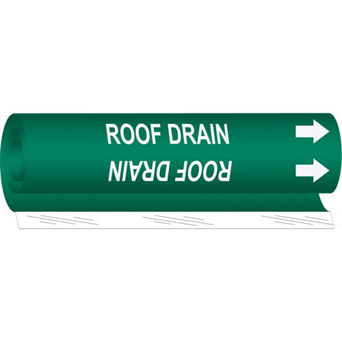 "Roof Drain" Pipe Marker, Wrap-Around, 26" H x 12" W, White on Green - Brady 5754-II