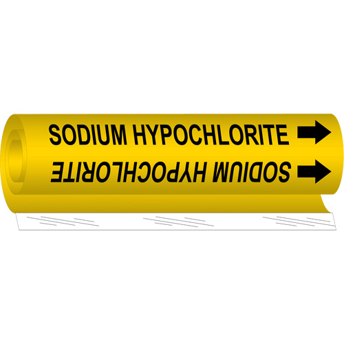 "Sodium Hypochlorite" Pipe Marker, Wrap-Around, 5" H x 8" W, Black on Yellow - Brady 5761-O
