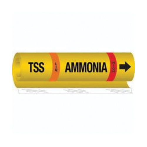 Marqueur pour tuyau TSS Liq Ammonia High pour l'ammoniac (IIAR), Enveloppant, 26" h x 24" la, Noir sur jaune - Brady 57999