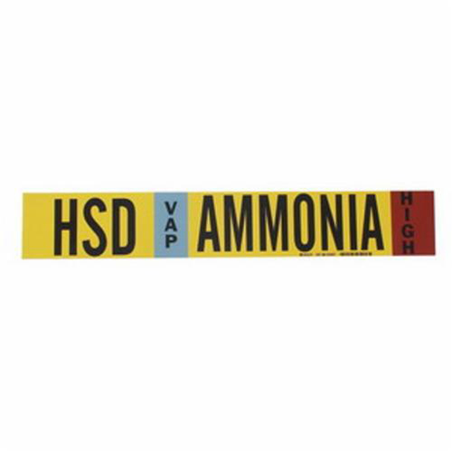 Marqueur de tuyau HPL Liq Ammonia High pour l'ammoniac (IIAR), Transporteur en fibre de verre avec agrafes, 4" h x 24" la, Noir sur jaune - Brady 59925