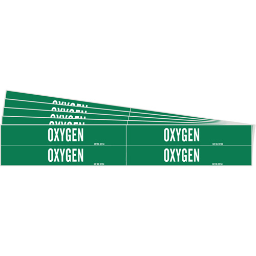 "Oxygen" Pipe Marker, Self-Adhesive, 1-1/8" H x 7" W, White on Green - Brady 7210-4-PK