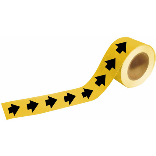 Marqueurs de tuyau avec fl&egrave;ches, Autocollant, 2" h x 12" la, Noir sur jaune - Brady 73948