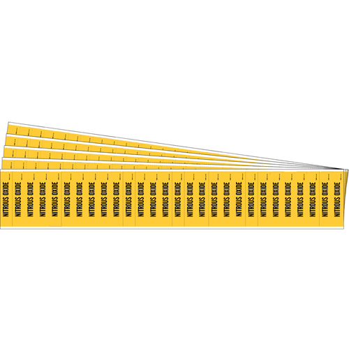 Marqueurs pour tuyau Nitrous Oxide pour semi-conducteurs et tuyaux de produits chimiques, Autocollant, 1/2" h x 2-1/4" la, Noir sur jaune - Brady 91951-PK