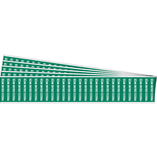"Process Cooling Water" Semi-Conductor & Chemical Pipe Markers, Self-Adhesive, 1/2" H x 2-1/4" W, White on Green - Brady 91959-PK