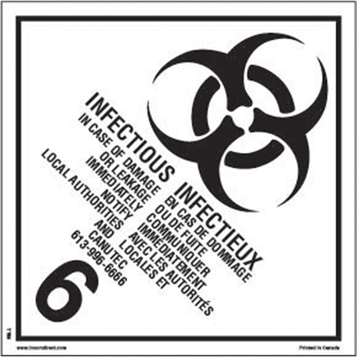 TDG Shipping Labels, Class 6.2, Infectious Substances, Paper - Incom Top Tape & Label TT63P