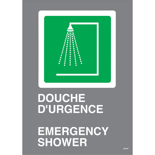 Enseigne de s&eacute;curit&eacute; conforme &agrave; la CSA - Douche d'urgence / Emergency Shower, 14" x 10", Plastique, Bilingue avec pictogramme - Accuform NMC FBMCSA947VP