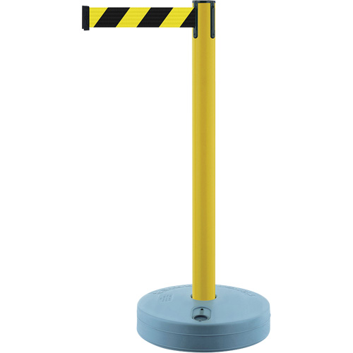 Outdoor TensaBarrier&reg; Barrier Post, Plastic, 37" H, Black/Yellow Tape, 7.5' Tape Length - Tensator 885-35-STD-NO-D4X-C
