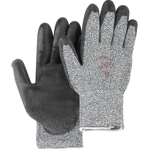 Salt & Pepper Knit Gloves With Black Palm Coating, 6/X-Small, Polyurethane Coated, EN 388 Level 3 - Jomac Canada Y9248XS