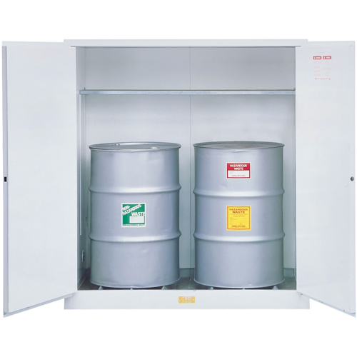 Hazardous Waste Safety Cabinets, 110 US gal. Cap., 2 Drums, White - Justrite 8991053
