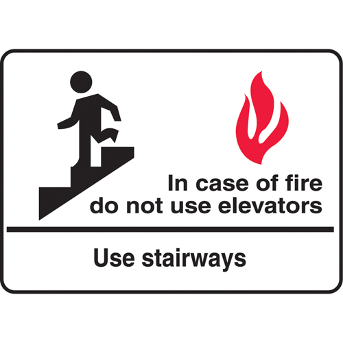 Enseigne  In Case of Fire Do Not Use Elevators , 7" x 10", Aluminium, Anglais avec pictogramme - Accuform NMC MEXT452VA