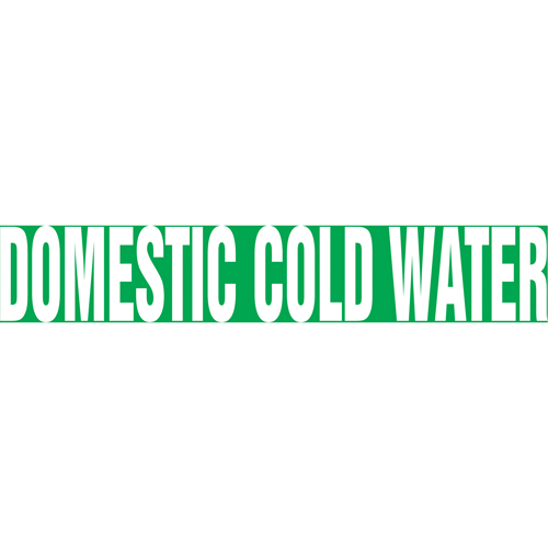 "Domestic Cold Water" Pipe Markers, Self-Adhesive, 4" H x 24" W, White on Green - Accuform NMC RPK271SSH