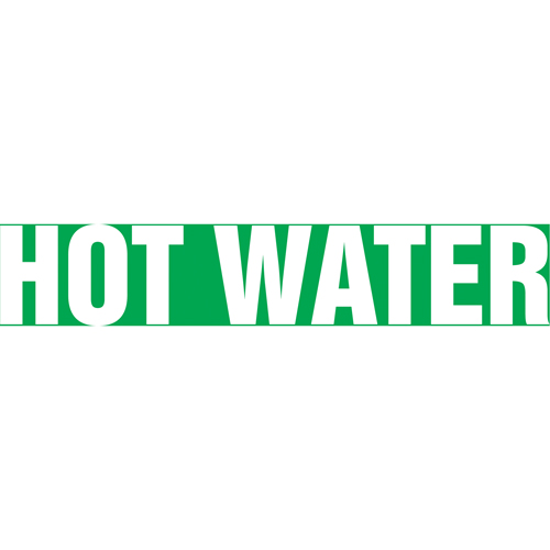 "Hot Water" Pipe Marker, Self-Adhesive, 1-1/2" H x 8" W, White on Green - Accuform NMC RPK425SSB