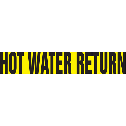 "Hot Water Return" Pipe Marker, Self-Adhesive, 1-1/2" H x 8" W, Black on Yellow - Accuform NMC RPK427SSB