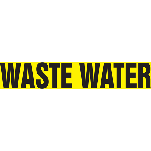 "Waste Water" Pipe Marker, Self-Adhesive, 2-1/2" H x 12" W, Black on Yellow - Accuform NMC RPK729SSD