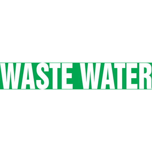 "Waste Water" Pipe Marker, Self-Adhesive, 1-1/2" H x 8" W, White on Green - Accuform NMC RPK731SSB