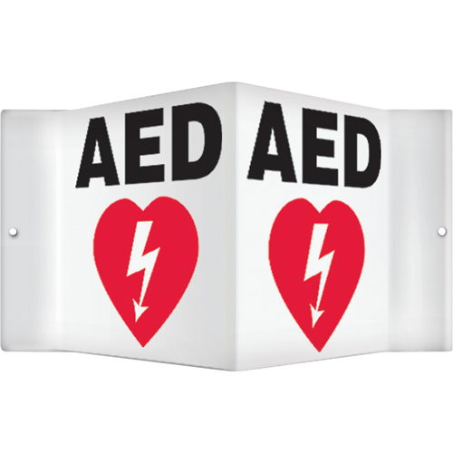 "AED" Projection Sign, 6" x 8-1/2", Plastic, English with Pictogram - Accuform NMC PSP609