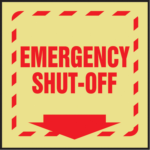 "Emergency Shut-Off" Glow-In-The-Dark Projection Sign, 8" x 8", Plastic, English with Pictogram - Accuform NMC PSP919