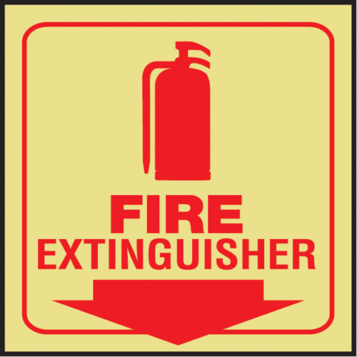 Panneau de s&eacute;curit&eacute; phosphorescent  Fire Extinguisher  Projection, 6" x 5", Plastique, Anglais avec pictogramme - Accuform NMC PSP348