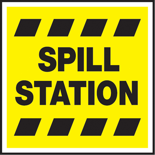 "Spill Station" Projection Sign, 6" x 5", Plastic, English - Accuform NMC PSP379