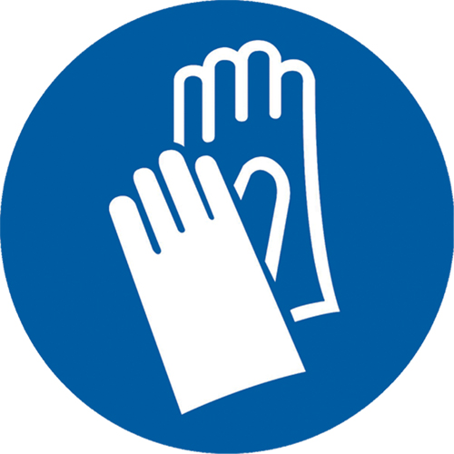 &eacute;tiquettes EPI avec pictogramme de gants, Vinyle, Rouleau, 2" lo x 2" la - Accuform NMC LSGM2082