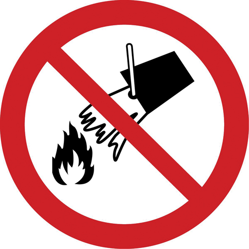 Do Not Extinguish with Water ISO Prohibition Safety Labels, 2" x 2", Vinyl, Pictogram - Accuform NMC LSGP6352