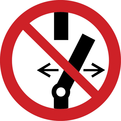 &eacute;tiquettes de s&eacute;curit&eacute; ISO interdiction - ne pas modifier l'&eacute;tat du commutateur, 4" x 4", Vinyle, Pictogramme - Accuform NMC LSGP6414