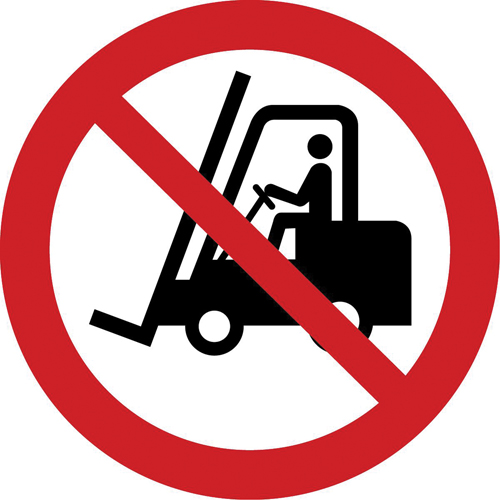 No Access for Forklifts ISO Prohibition Safety Labels, 2" x 2", Vinyl, Pictogram - Accuform NMC LSGP6792