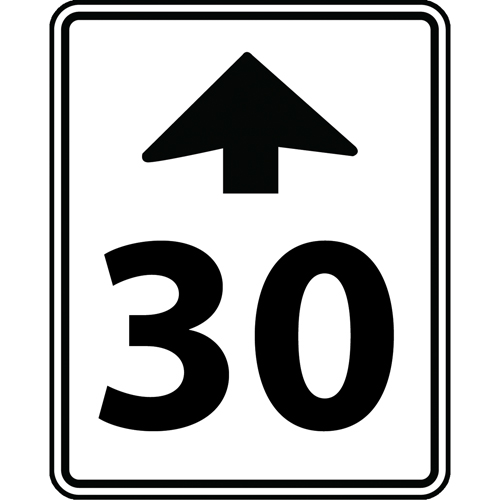 Panneau d'avertissement de limite de vitesse devant, 30" x 24", Aluminium, Bilingue avec pictogramme - Accuform NMC FRR20630HP