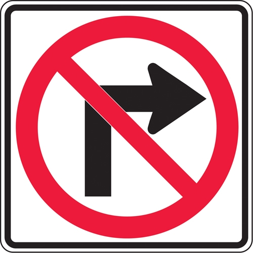 No Right Turns Traffic Sign, 24" x 24", Aluminum, Pictogram - Accuform NMC MR32RRA
