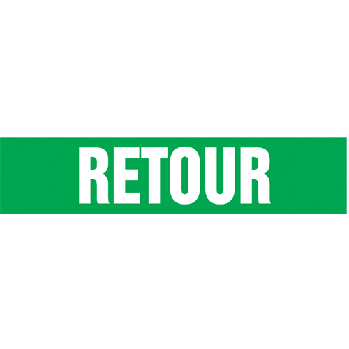 "Retour" Pipe Marker, Self-Adhesive, 1-1/2" H x 8" W, White on Green - Accuform NMC CRPK613SSB