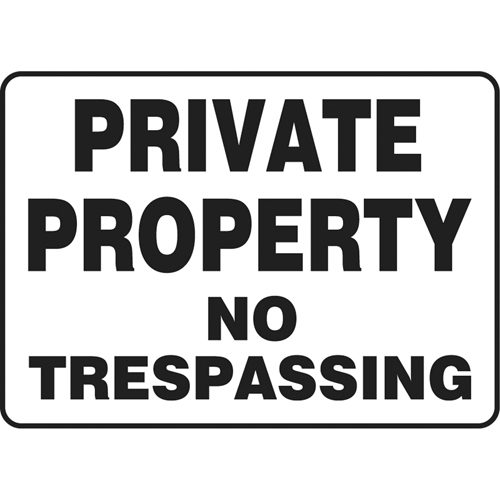 Enseigne  No Trespassing , 10" x 14", Aluminium, Anglais avec pictogramme - Accuform NMC MATR522VA