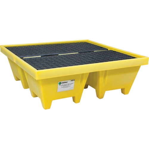 Palette Poly-Spillpallet 6000 avec drain, Capacit&eacute; de d&eacute;versement 83 gal. US, 50" x 50" x 17" - Enpac 5001-YE-D