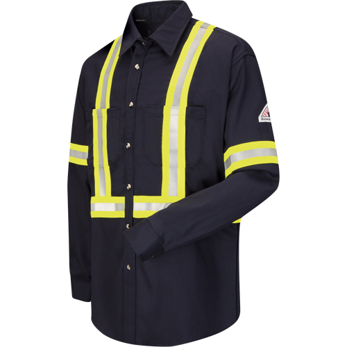 Chemise de travail avec bordure r&eacute;fl&eacute;chissante, Coton/nylon, T-Grand, Bleu marine - Bulwark SLUCNV-RG-XL
