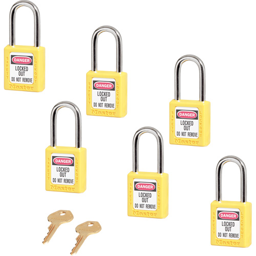 410 Zenex Safety Padlocks, Yellow, Keyed Alike, Thermoplastic, 1-1/2" Width - Master Lock 410KAS6YLW