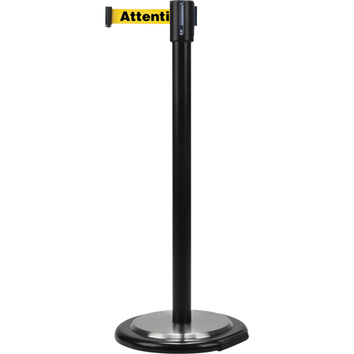 Barri&egrave;res sur pieds pour le contr&ocirc;le des foules, Acier, 35" h, Ruban Jaune, Longueur du ruban 7' - Produits de sécurité Zenith 