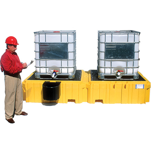 Ultra-Twin IBC Spill Pallet&reg; with Drain, 535 US gal. Spill Capacity, 124.5" x 61.625" x 22" - Ultratech 1146