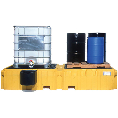 Ultra-Twin IBC Spill Pallet&reg; with Drain, 535 US gal. Spill Capacity, 124.5" x 61.625" x 22" - Ultratech 1146