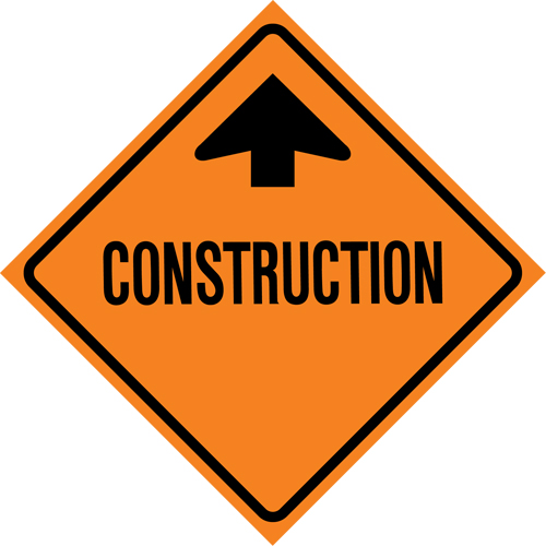 Construction Ahead Roll-Up Traffic Sign, 36" x 36", Vinyl, Bilingual with Pictogram - CCI Canada 07-800-3028-L