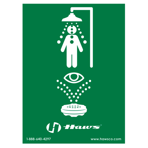 Enseigne douche/douche oculaire d'urgence, 24" x 18", Plastique, Pictogramme - Haws SP178LG
