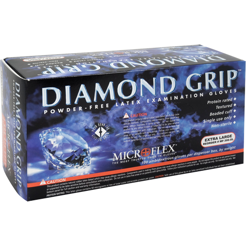 Gants d'examen Diamond Grip, Grand, Latex, 8 mils, Sans poudre, Naturel, Classe 2 - Microflex MF-300-L