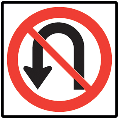 No U-Turns Traffic Sign, 24" x 24", Aluminum, Pictogram -  