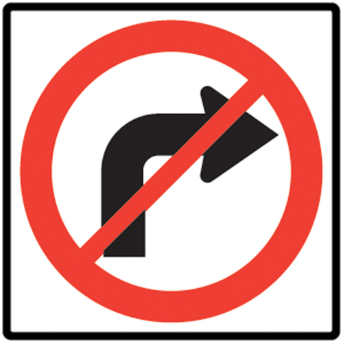 No Right Turns Traffic Sign, 24" x 24", Aluminum, Pictogram -  