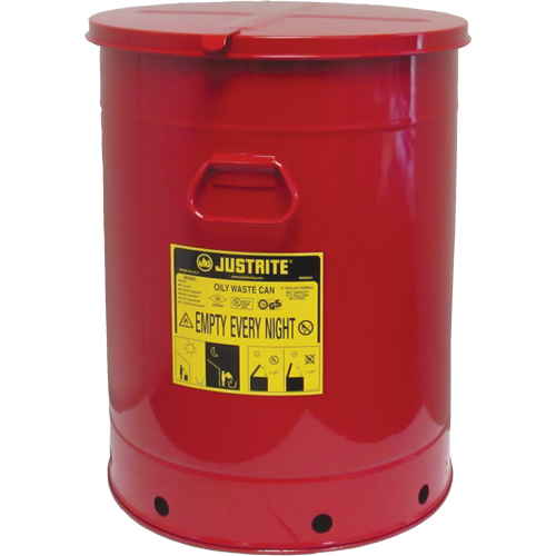 Hand Operated Oily Waste Can, FM Approved/UL Listed, 21 US gal., Red - Justrite 09710