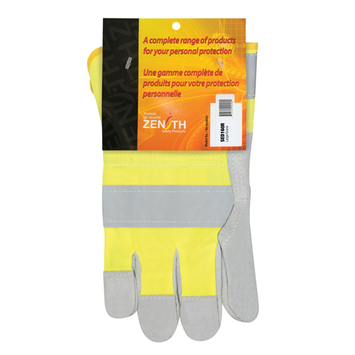 High Visibility Fitters Gloves, Large, Split Cowhide Palm, Cotton Inner Lining - Zenith Safety Products 
