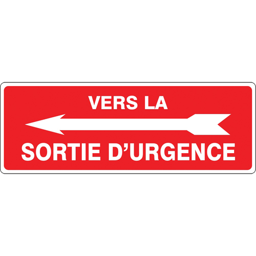 Enseigne  Sortie d'urgence , 14" x 5", Aluminium, Français avec pictogramme - Accuform NMC MCTX521VA