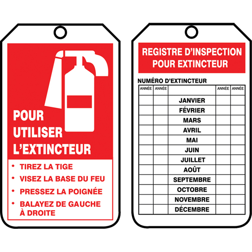 &eacute;tiquettes de s&eacute;curit&eacute; d'inspection et de contr&ocirc;le de l'&eacute;tat de l'&eacute;quipement, Papier cartonn&eacute;, 3-1/8" la x 5-7/8" h, Français - Accuform NMC FRTRS218CTP